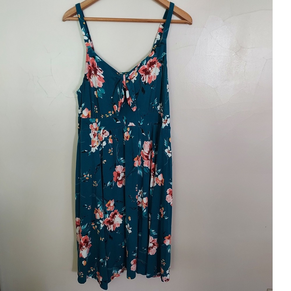 Torrid Super Soft Teal Pink Floral Bow Knit Dress 1 1X Pockets